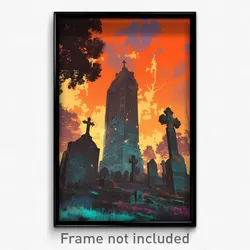 Movie Art Poster - Old Cemetery (Psychedelic Trippy Retro Cartoon Film Print)
