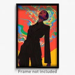 Art Poster - Woman Feeling Joy Wearing Slim Pinstripe Suit (Art Print)