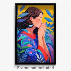Art Poster - Woman Feeling Adoration, Adorable Feather Trimmed Sleeves (Print)