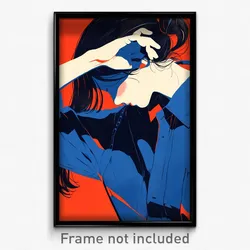 French Movie Poster - Girl Feeling Exasperated, Simplistic Blue Bag (Art Print)