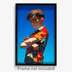 Anime Art Poster - Boy Feeling Vicious Wearing Colorful Hawaiian Shirt (Print)