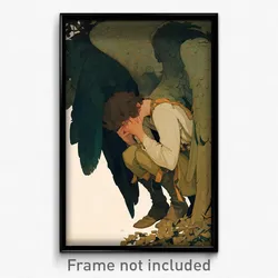 Art Poster - Boy Feeling Overwhelmed Wearing Ambitious Green Wings (Art Print)