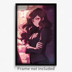 Anime Art Poster - Girl Feeling Caring Wearing Admirable Black Suit (Print)