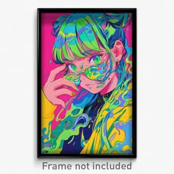 Art Poster - Girl Feeling Contentment, Buoyant Green Tinted Eyewear (Art Print)