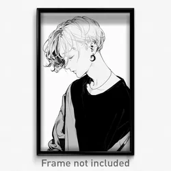 Art Poster - Man Feeling Lonely, Accomplished Crescent Earrings (Art Print)