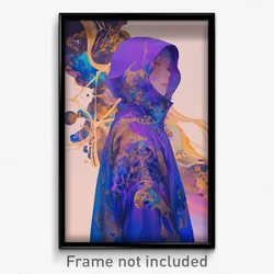 Art Poster - Woman Feeling Disbelief Wearing Zealous Purple Hoodie (Art Print)