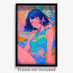 Anime Art Poster - Woman Feeling Shy Wearing Blue Cropped Vest (Print)