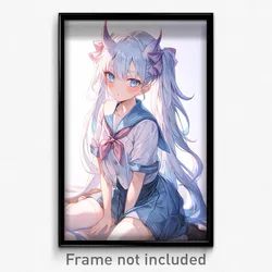 Anime Art Poster - Girl Feeling Longing, Outstanding Blue Serafuku (Print)