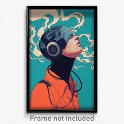 Movie Art Poster - Man Feeling Troubled, Simplistic Headphones (Film Print)