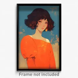 Art Poster - Girl Feeling Anticipation Wearing Posh Orange Sleeves (Art Print)