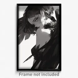 Anime Art Poster - Woman Feeling Unhappy, Luxurious Feathered Wings (Print)
