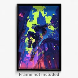 Art Poster - A Disagreeable Jackal Fleeing In A Dramatic Skyscraper, In The Blue
