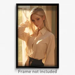 Anime Art Poster - Woman Feeling Enchanted Wearing Valuable Dress Shirt (Print)