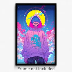 Anime Art Poster - Man Feeling Grinning Wearing Sturdy Cropped Hoodie (Print)