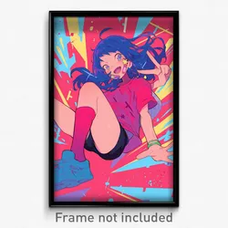 Anime Art Poster - Girl Feeling Thrilled Wearing Glaring Red Socks (Print)