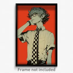 Art Poster - Boy Feeling Positive Wearing Animated Checkered Necktie (Art Print)