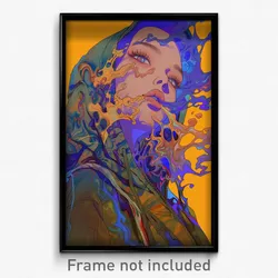 Art Poster - Woman Feeling Obstinate Wearing Husky Brown Hoodie (Print)