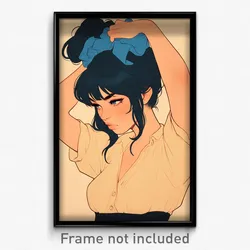 Art Poster - Girl Feeling Troubled Wearing Klutzy Blue Scrunchie (Art Print)