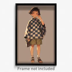 Anime Art Poster - Boy Feeling Enlightened, Nifty Checkered Clothes (Print)