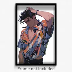 Anime Art Poster - Man Feeling Mixed Up Wearing Silly Print Shirt (Print)