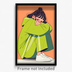 Anime Art Poster - Girl Feeling Self Caring Wearing Wiry Track Suit (Print)
