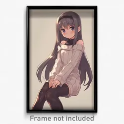 Anime Art Poster - Girl Feeling Nostalgic, Feminine Ribbed Legwear (Print)