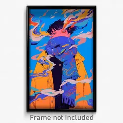 Anime Art Poster - Boy Feeling Uncertainty Wearing Studious Blue Scarf (Print)