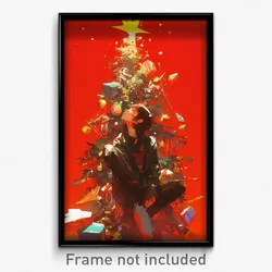 Anime Art Poster - Woman Feeling Enlightened Wearing Cluttered Santa (Print)
