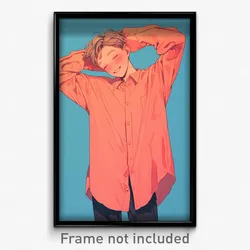 Anime Art Poster - Boy Feeling Cheerfulness Wearing Rosy Oversized Shirt (Print)
