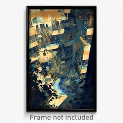 Art Poster - Concrete Courtyard (Psychedelic Trippy Weird 11x17 Print)