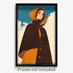 French Movie Poster - Girl Feeling Calm, Vibrant Brown Cape (France Art Print)