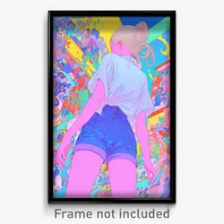 Anime Art Poster - Woman Feeling Schadenfreude Wearing Rosy Blue Shorts (Print)