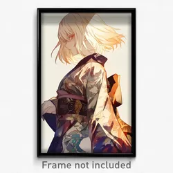 Anime Art Poster - Girl Feeling Unsettled, Able Multicolored Kimono (Print)