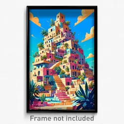 Mexican Movie Poster - Dreary Cartoon Architecture (Mexico Retro Film Art Print)