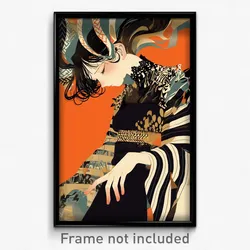 Art Poster - Girl Feeling Lonely Wearing Thrifty Striped Ribbon (Art Print)