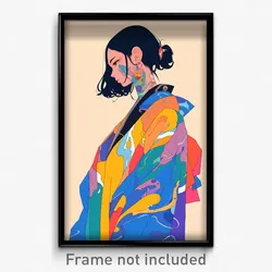 Art Poster - Woman Feeling Tension, Athletic Multicolored Kimono (Art Print)