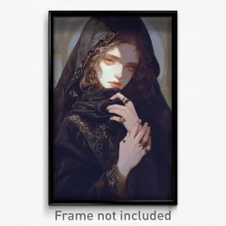 Art Poster - Girl Feeling Rattled Wearing Expensive Black Cloak (Print)
