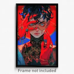 Anime Art Poster - Boy Feeling Annoyance Wearing Glamorous Red Gloves (Print)