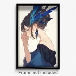 Anime Art Poster - Woman Feeling Humiliation, Creative Feather Hair Ornament