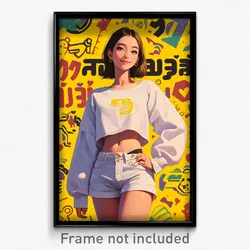 Thai Movie Poster - Girl Feeling Self Motivated, White Cropped Sweater (Print)