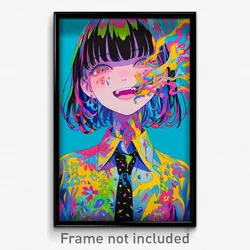 Anime Art Poster - Woman Feeling Jubilation, Kaleidoscopic Black Necktie (Print)