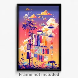 Art Poster - Homely Drying Rack (Psychedelic Trippy Weird 11x17 Cartoon Print)