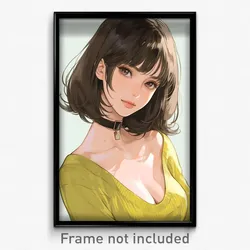 Anime Art Poster - Woman Feeling Comfortable, Vibrant Yellow Choker (Print)