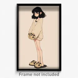 Art Poster - Woman Feeling Indifference Wearing Ragged Animal Slippers (Print)