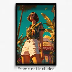 French Movie Poster - Woman Feeling Excitement, Adventurous White Shorts (Print)
