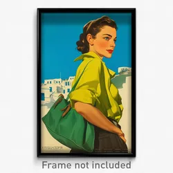 Greek Movie Poster - Woman Feeling Cruelty, Klutzy Green Bag (Greece Art Print)