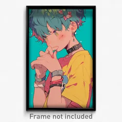 Anime Art Poster - Boy Feeling Love Wearing Sturdy Wrist Ribbon (Print)