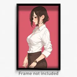Anime Art Poster - Woman Feeling Dumbstruck Wearing Fancy Untucked Shirt (Print)