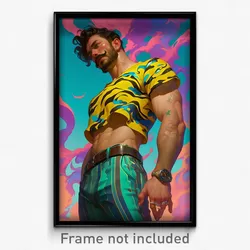 Art Poster - Man Feeling Dumbstruck, Striped Crop Top Overhang (Art Print)