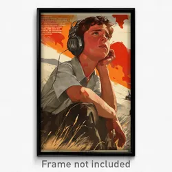 Greek Movie Poster - Boy Feeling Empathy, Enchanted Headphones (Art Print)